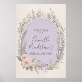 Poster Sinal de Boas-vindas Floral de lavanda e Blush