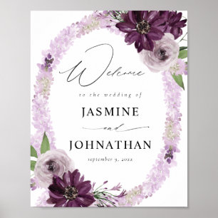 Poster Sinal de Boas-vindas Floral de Lavanda e Roxo