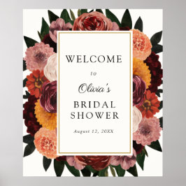 Poster Sinal de Boas-Vindas Floral de Outono em Borgonha