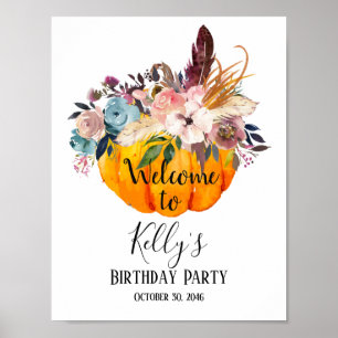 Poster sinal de boas-vindas floral de outono, festa de ou