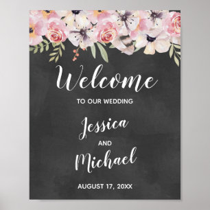Poster Sinal de boas-vindas floral do casamento do quadro