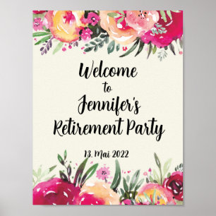Poster Sinal de Boas-Vindas Floral para Festa de Aposenta