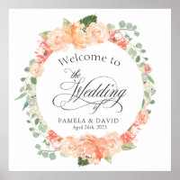 Sinal de Boas-vindas Floral Pêssego e Cor de Água 