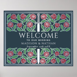 Poster Sinal de Boas-Vindas Floral Prata Cinza para Casam