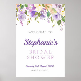 Poster Sinal de boas-vindas floral roxo, floral roxo