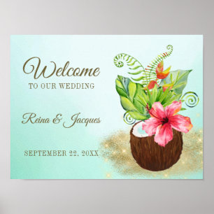 Poster Sinal de boas-vindas floral tropical do casamento