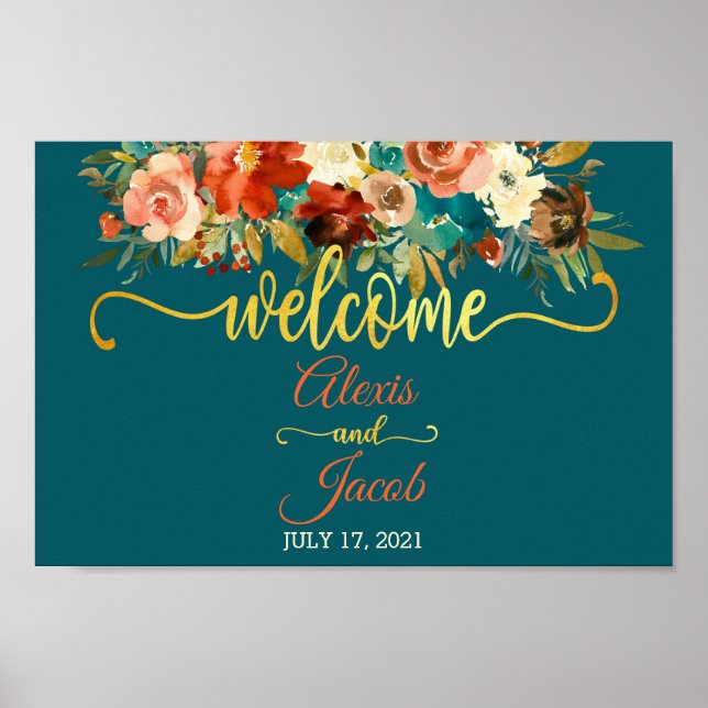 Poster Sinal de Boas-vindas FloralWedding - Casamento Tea (Frente)