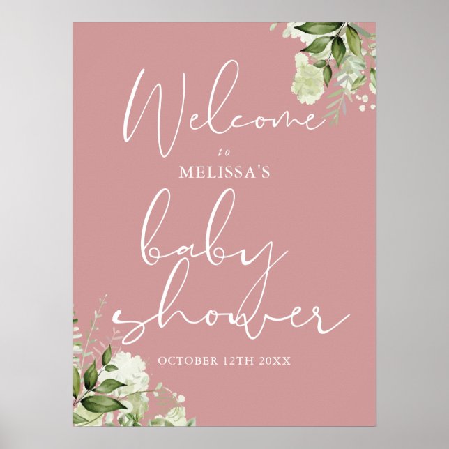 Poster Sinal de Boas-Vindas Greenery Dusty Rose para Chá  (Frente)