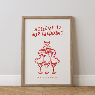 Poster Sinal de boas-vindas ilustrado de casamento do Ret