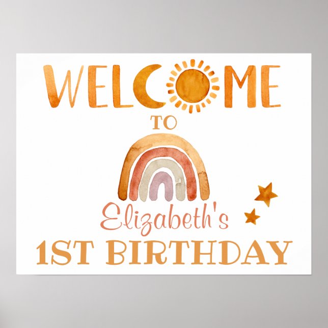 Poster Sinal de boas-vindas, Lua, Arco-Íris e Estrelas (Frente)