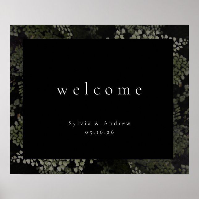 Poster Sinal de Boas-vindas Moderno das Ferns Escuras e M (Frente)