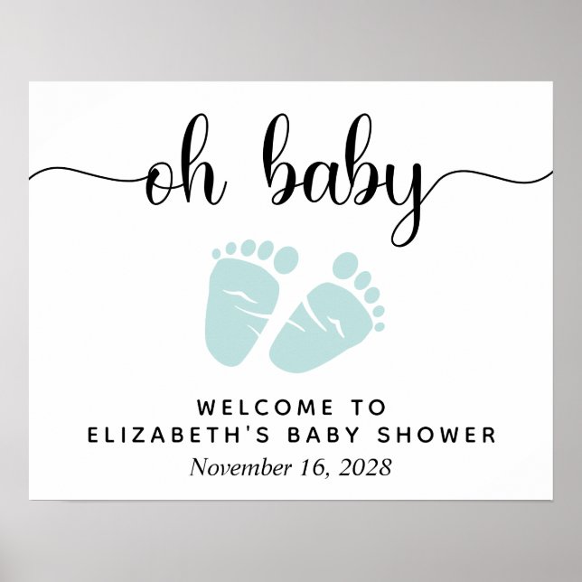 Poster Sinal de Boas-Vindas Oh Baby Mint Feet Baby Shower (Frente)