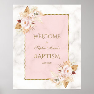 Poster Sinal de boas-vindas Pampas Florais Rosa Grass Bap