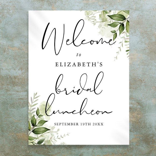 Poster Sinal de Boas-Vindas para Almoço de Noiva com Flor (Greenery Floral Bridal Luncheon Welcome Sign)