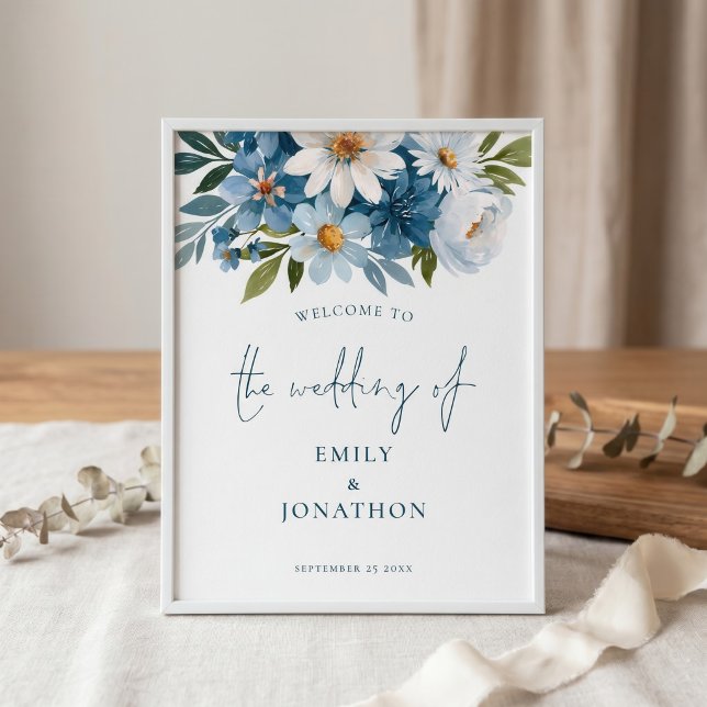 Poster Sinal de Boas-Vindas para Casamento com Florais Az (Criador carregado)