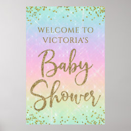 Poster Sinal de Boas-Vindas para Chá de Bebê Arco-Íris