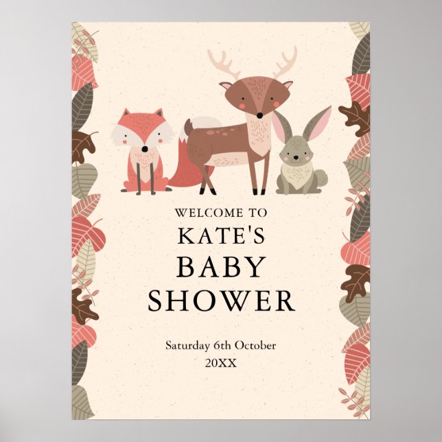 Poster Sinal de Boas-Vindas para Chá de Bebê de Animais d (Frente)