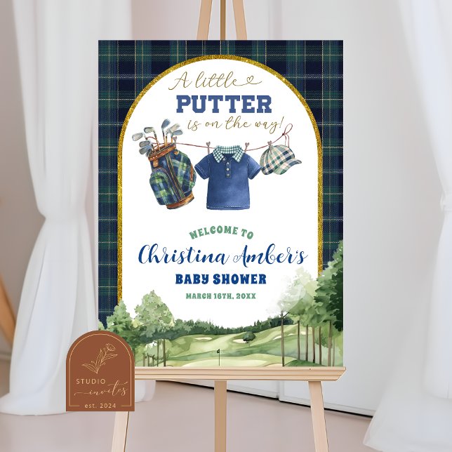 Poster Sinal de Boas-Vindas para Chá de Bebê de Golfe Lux (Criador carregado)