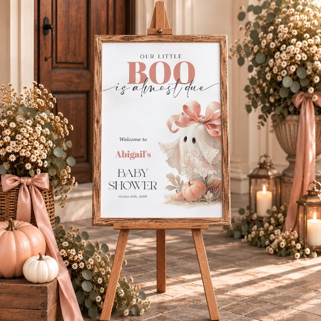 Poster Sinal de Boas-Vindas para Chá de Bebê do Fantasma  (Cute Lace Ghost Halloween Baby Shower Welcome Sign)
