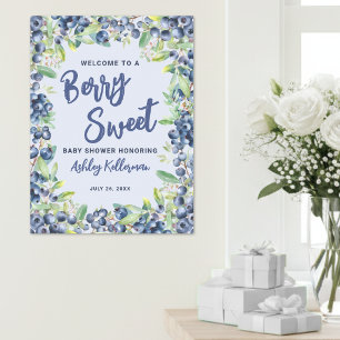 Poster Sinal de Boas-Vindas para Chá de Bebê Doce Mirtilo