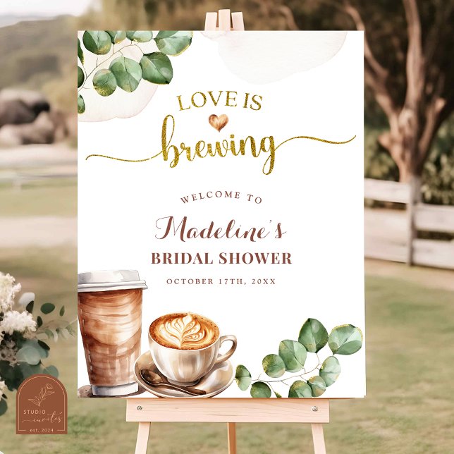Poster Sinal de Boas-Vindas para Chá de Noiva Coffee Love (Criador carregado)