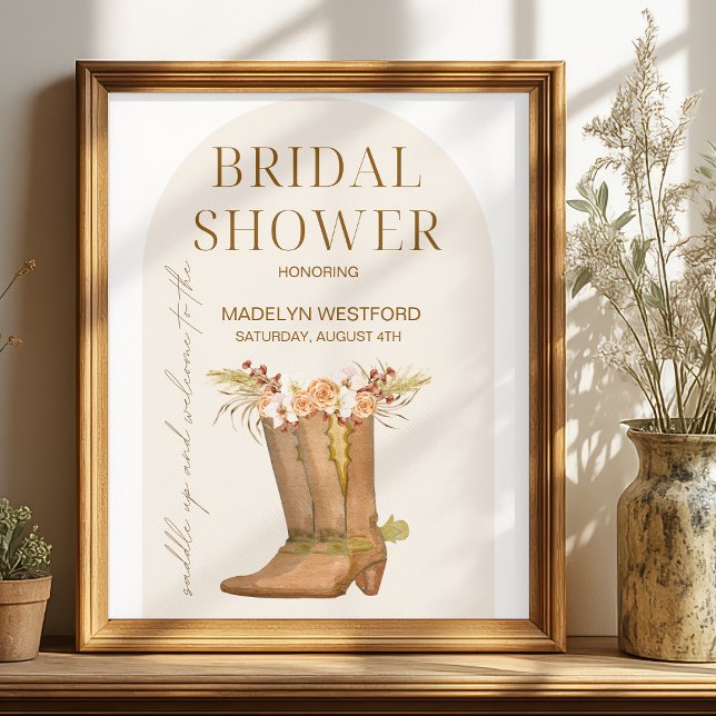 Poster Sinal de Boas-Vindas para Chá de Noiva com Botas d (Elegant Cowgirl Boots Bridal Shower Welcome Sign
)