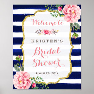 Pôster Sinal de Boas-Vindas para Chá de Noiva com Floral