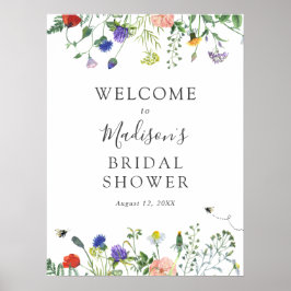 Poster Sinal de boas-vindas para Chá de Noiva com Flores 