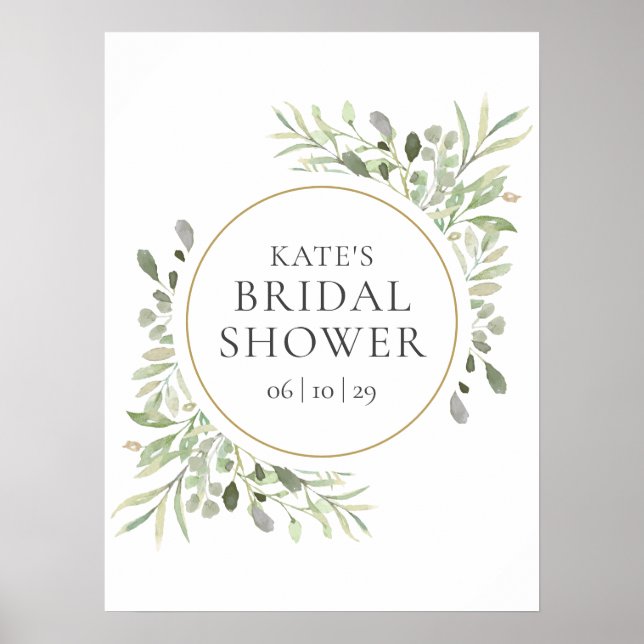 Poster Sinal de Boas-Vindas para Chá de Noiva com Folhage (Frente)