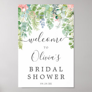 Poster Sinal de Boas-Vindas para Chá de Noiva com Vegetaç