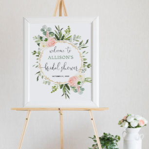 Poster Sinal de boas-vindas para chá de noiva com verde r