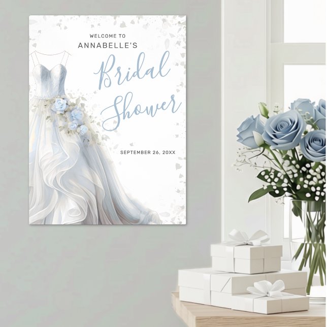 Poster Sinal de Boas-Vindas para Chá de Noiva com Vestido (Elegant Wedding Dress Bridal Shower Welcome Sign )