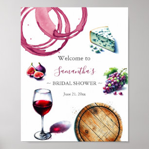 Poster Sinal de Boas-Vindas para Chá de Noiva de Vinho e