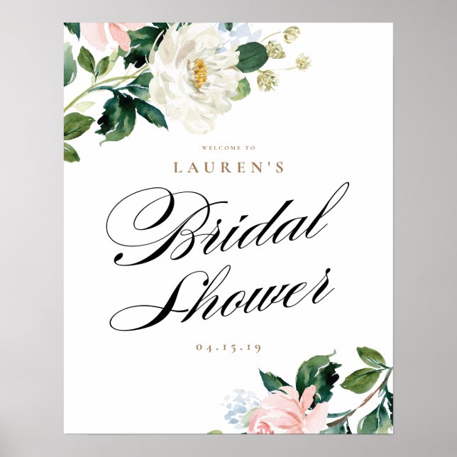 Poster Sinal de Boas-Vindas para Chá de Noiva Floral Bran (Frente)