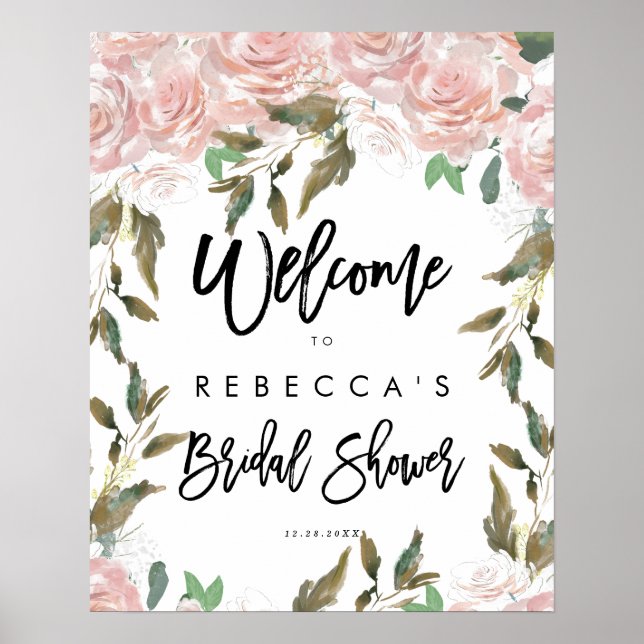 Poster sinal de boas-vindas para chá de noiva floral com  (Frente)