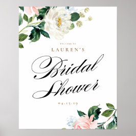 Poster Sinal de Boas-Vindas para Chá de Noiva Floral em B