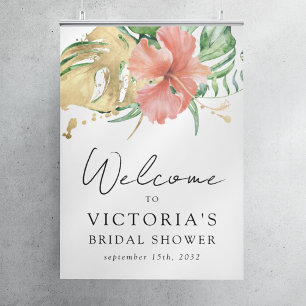 Poster Sinal de Boas-Vindas para Chá de Noiva Floral Trop