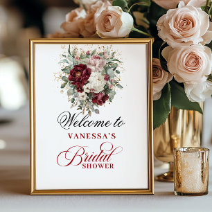 Poster Sinal de Boas-Vindas para Chá de Noiva Luxuoso Ros