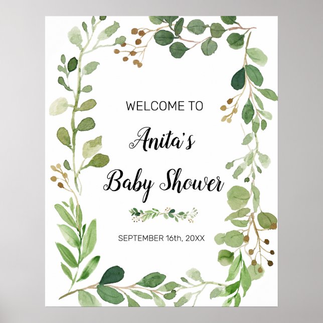 Poster Sinal de Boas-Vindas para Chás de Bebê com Aquarel (Frente)