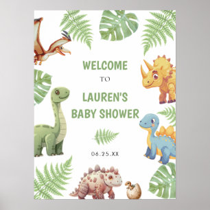 Poster Sinal de Boas-Vindas para Chás de Bebê com Dinossa