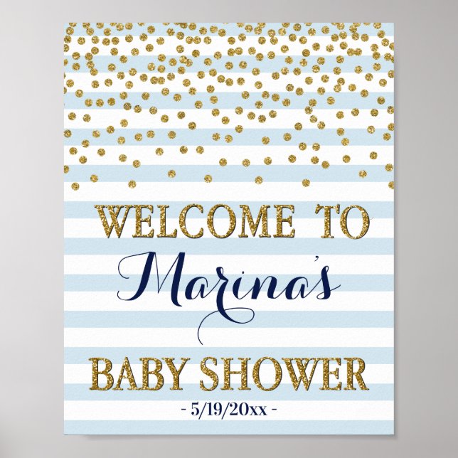 Poster Sinal de Boas-Vindas para Chás de Bebê Menino Azul (Frente)