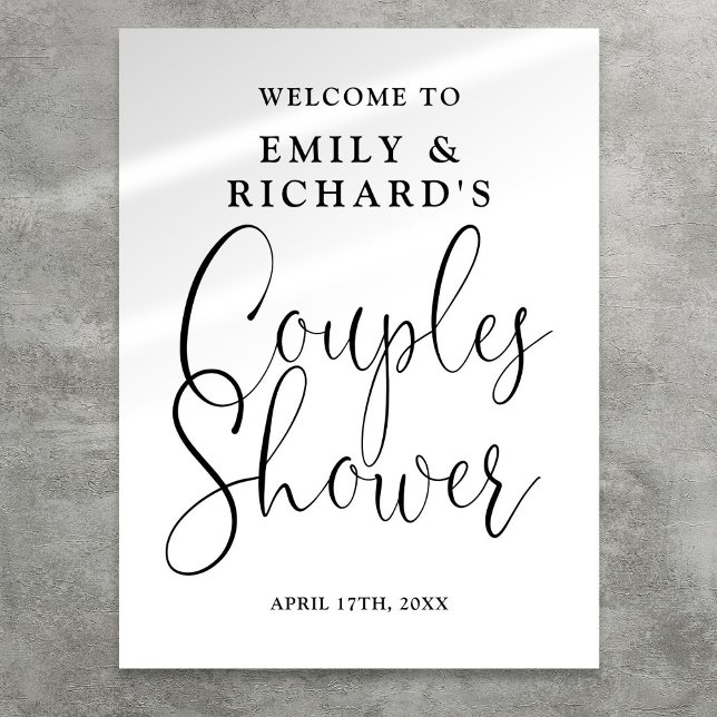 Poster Sinal de Boas-Vindas para Chuveiro de Casais Preto (Black And White Couples Shower Welcome Sign)