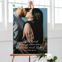 Sinal de boas-vindas para festa de noivado com fot