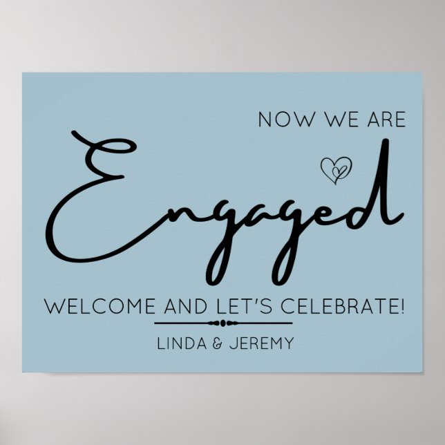 Poster Sinal de Boas-Vindas para Festa de Noivado em Azul (Frente)