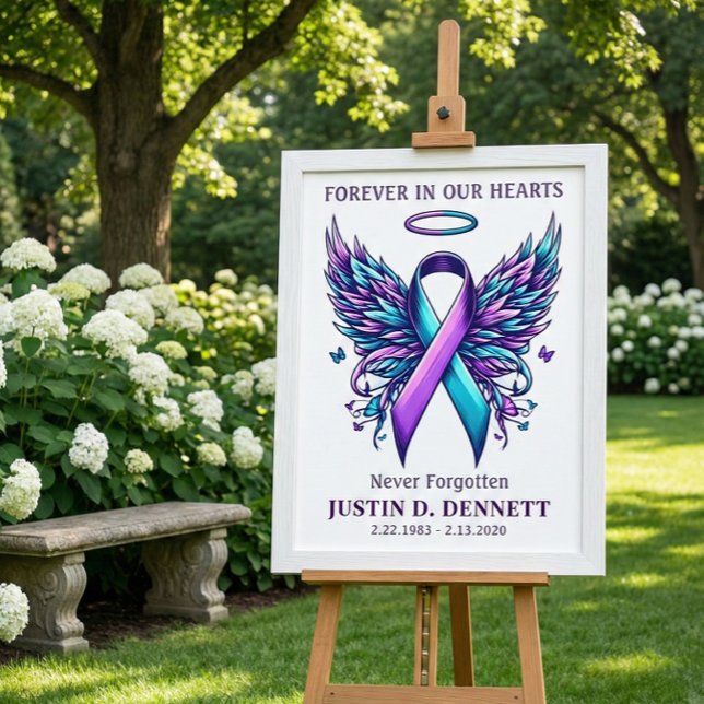 Poster Sinal de Boas-Vindas para Funeral em Memória de Pr (Suicide prevention awareness memorial funeral welcome sign for celebration of life)