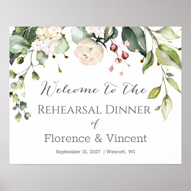 Poster Sinal de Boas-Vindas para Jantar de Ensaio Floral  (Frente)