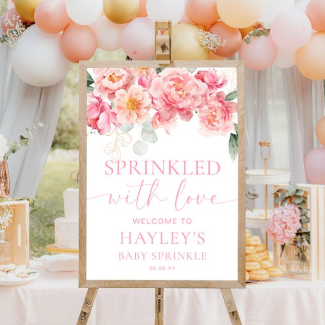 Poster Sinal de boas-vindas Piper Peony Baby Sprinkle (Sprinkled With Love Welcome Sign Piper Peony Floral)