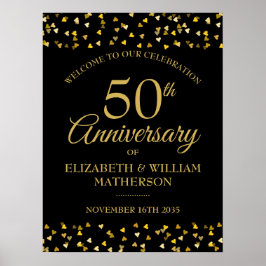 Poster Sinal de boas-vindas preto e Dourado do 50º aniver