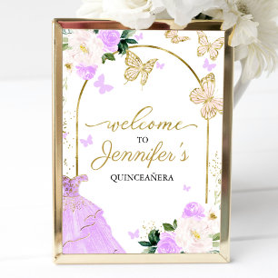 Poster Sinal de Boas-Vindas Quinceanera Borboleta Vestido