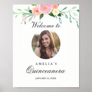 Poster Sinal de Boas-Vindas Quinceanera Botânico